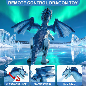TALGIC Remote Control Dragon, Dragon for Kids with Spraying, Roaring, Swaying Head, Wings, Light-Up Interactive Robot Dinosaur Toys for Boys and