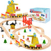 60PCS Wooden Train Set - Toy Magnetic Trains with Wooden Track Set for Kids Ages 3-8, Construction Crane Railway Set, Perfect Easter Birthday Gift