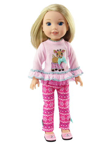 American Fashion World Pink Reindeer Pants Set for 14-Inch Dolls | Premium Quality & Trendy Design | Dolls Clothes for Popular Brands