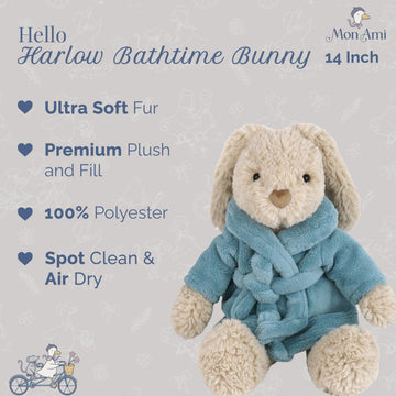 MON AMI Harlow Bathtime Bunny 14-Inch Stuffed Rabbit, Soft Plush Toy