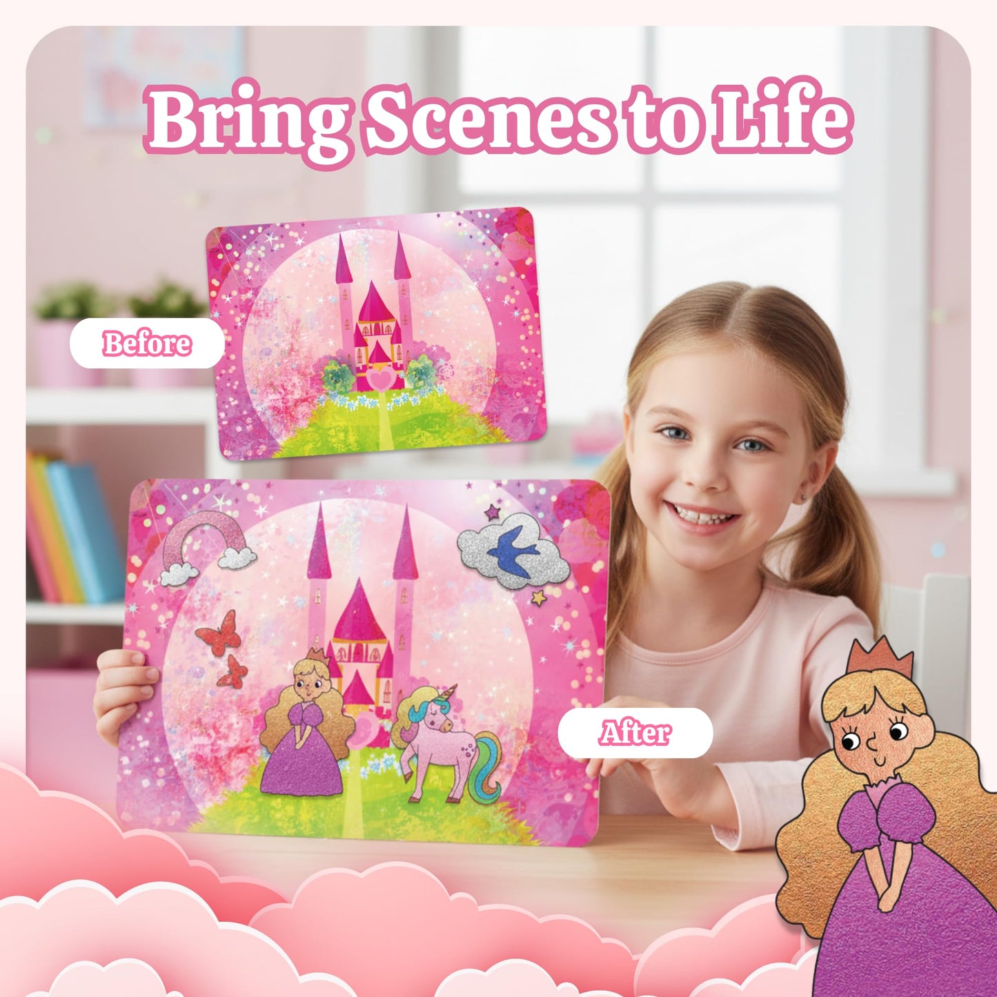Luna Bear Foil It Fun Art Kit - Magical Princess & Unicorns Craft Set | Sparkly Foil Art for Kids Ages 4-8 | Mess-Free & Screen-Free Fun
