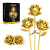 QIFUN Gold Roses Flower Building Set - 3 Roses Bouquet Botanical Building Blocks for Adult, Home Decor Romantic Anniversary Valentine's Day Gift