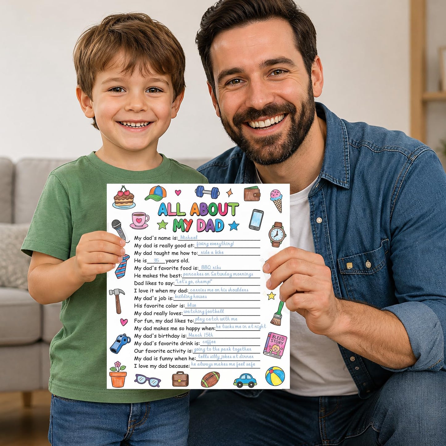 Vemfare Father's Day Coloring Poster - 36 Pcs All About My Dad Coloring Posters, Fathers Day Crafts, Preschool School Classroom Activities DIY Craft