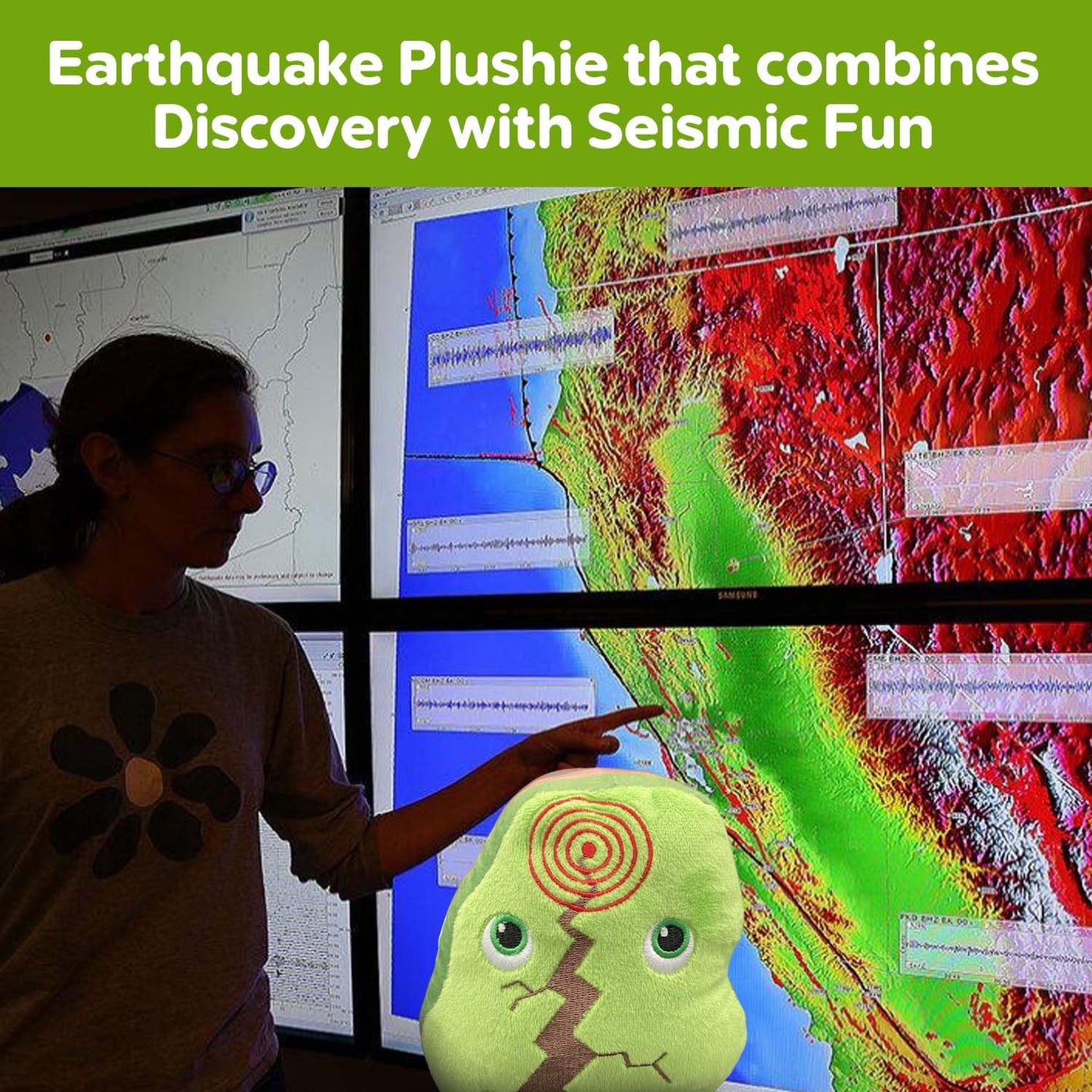 Thunderheads Earthquake Plush, Soft Educational Earth Science Plushie with Fact Card, STEM Tool for Learning Planet, Eco-Conscious Weather Gift
