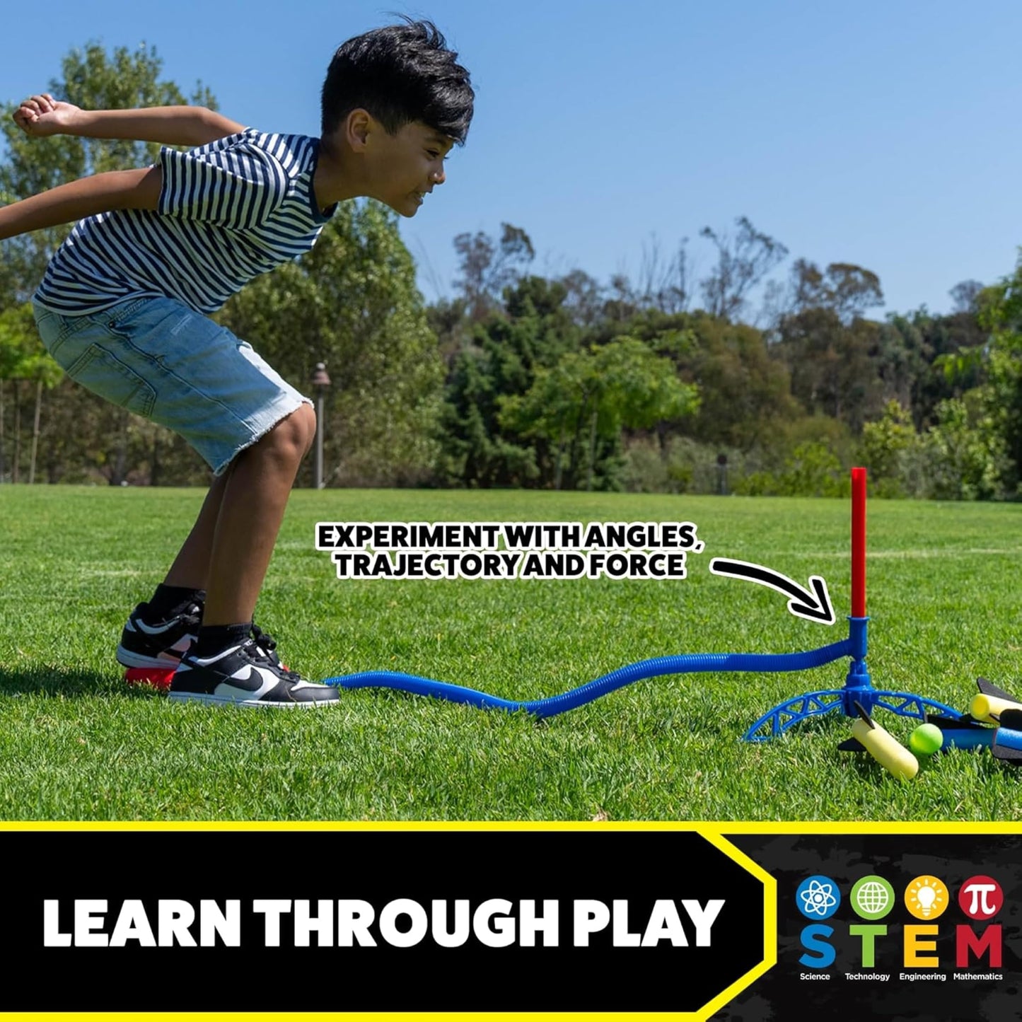 Stomp Rocket Jr Multi-Color Rocket Launcher for Kids, 8 Rockets - Fun Outdoor Kids Gifts for Boys & Girls - STEM Toy Foam Blaster Set Soars Up to 100