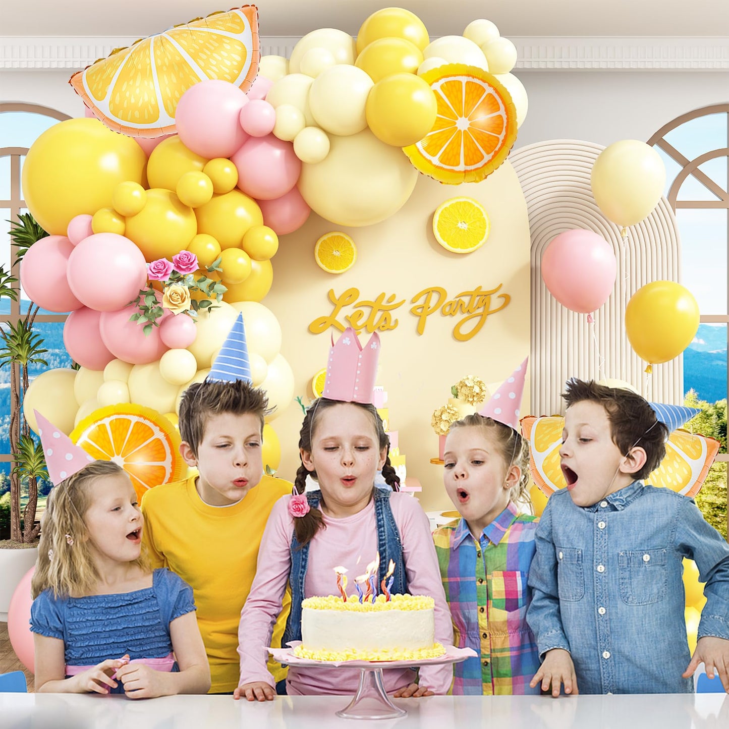 Lemon Balloon Arch Garland Kit,162pcs Pastel Yellow Pink and Yellow Balloon Arch Kit with Lemon Yellow Foil Balloons for Lemon Baby Shower,Lemonade