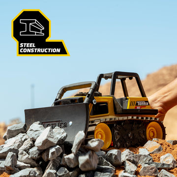 Tonka Steel Classics Bulldozer - Made with Steel & Sturdy Plastic, Yellow Toy Construction Truck, Boys and Girls, Kids, Toddlers, Ages 3+