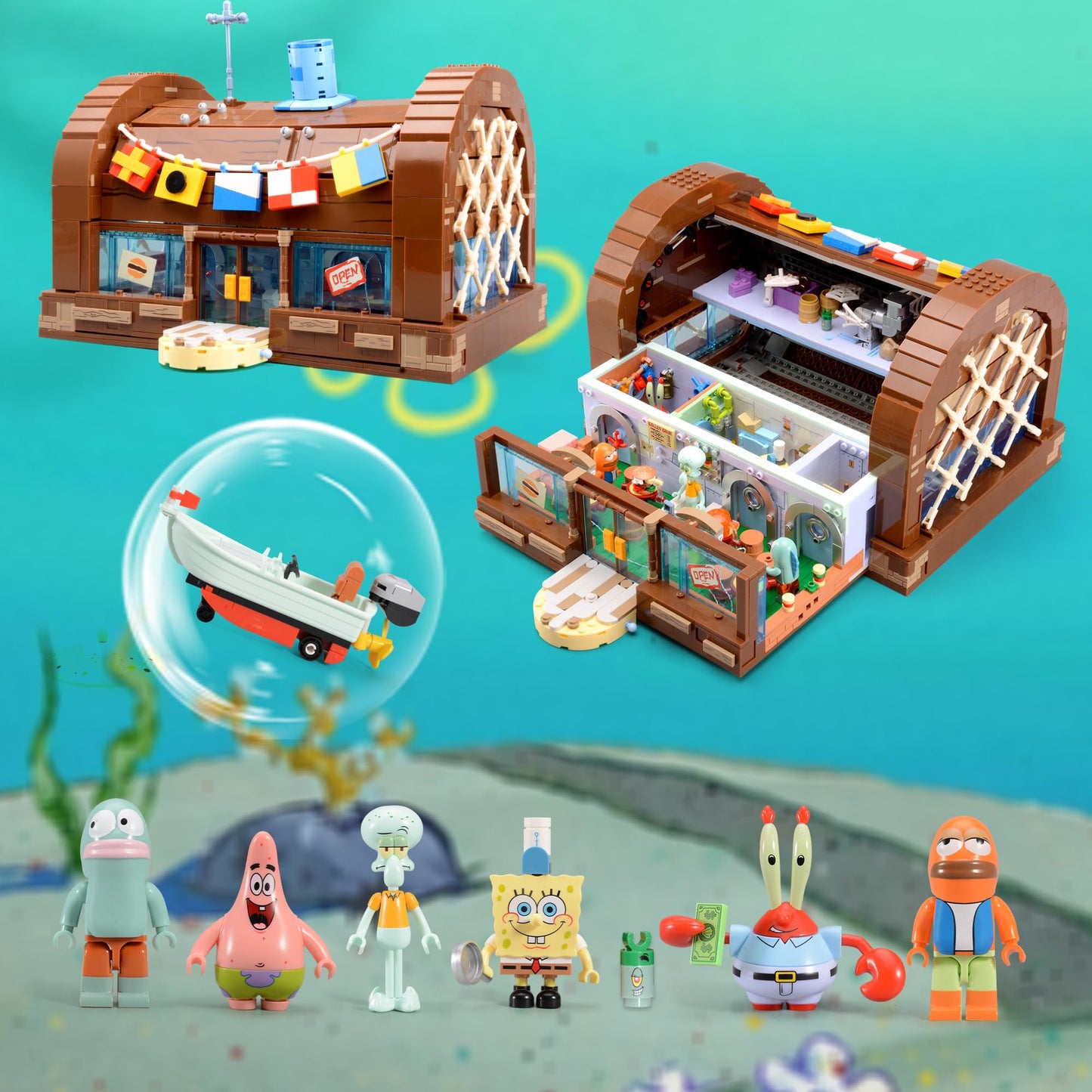 Toy Building Brick Blocks Toys Sets Display Box kit Action Figures Pineapple House Patrick Stone Star Home for Boys and Girls Kids Age 2-4, 3-5, 5-7