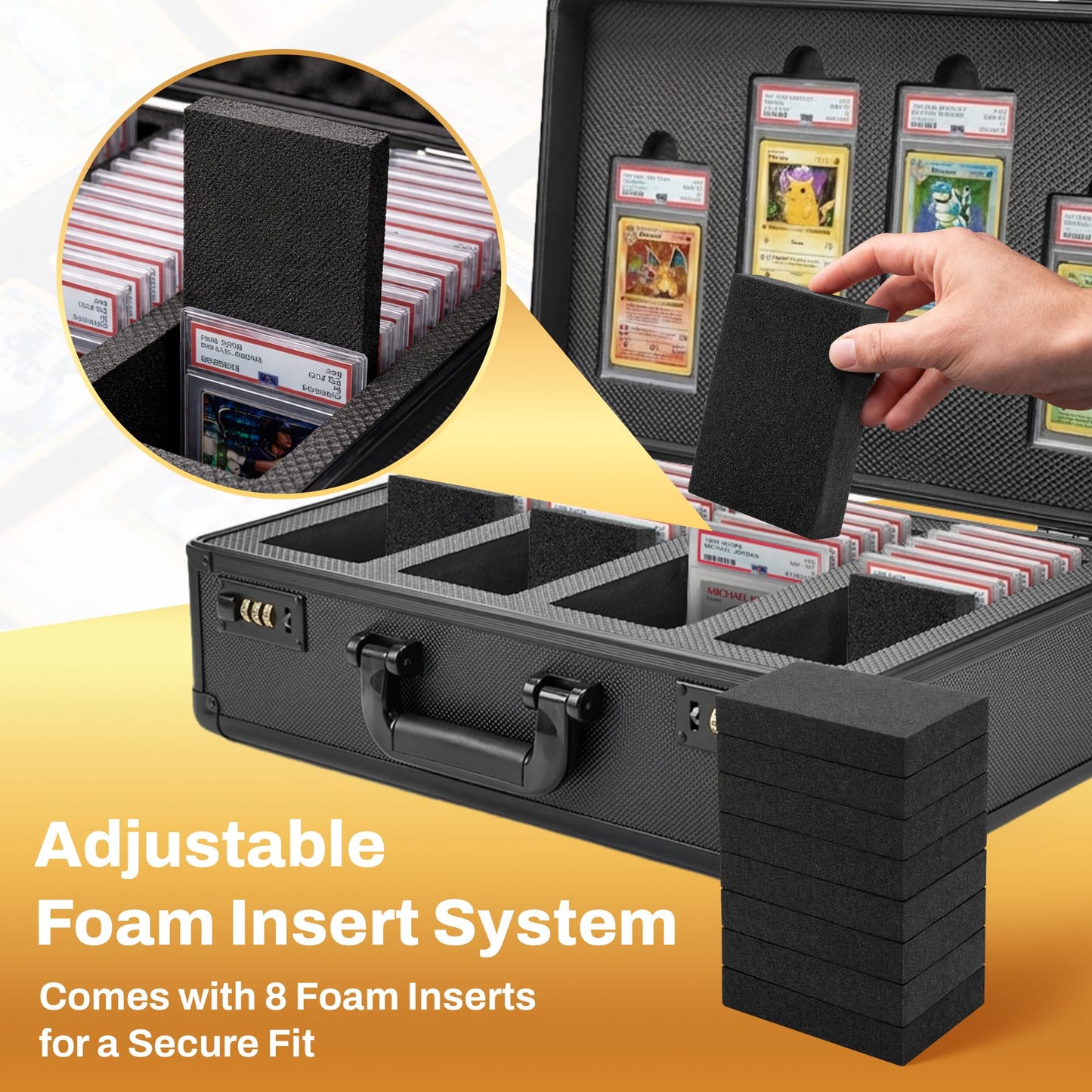 Graded Card Storage Box - Card Slab Case with Lock - 4 Row Trading Card Case with 8 Foam Inserts - Sports Card Case Fits PSA, BGS, SGC, CGC Slabs
