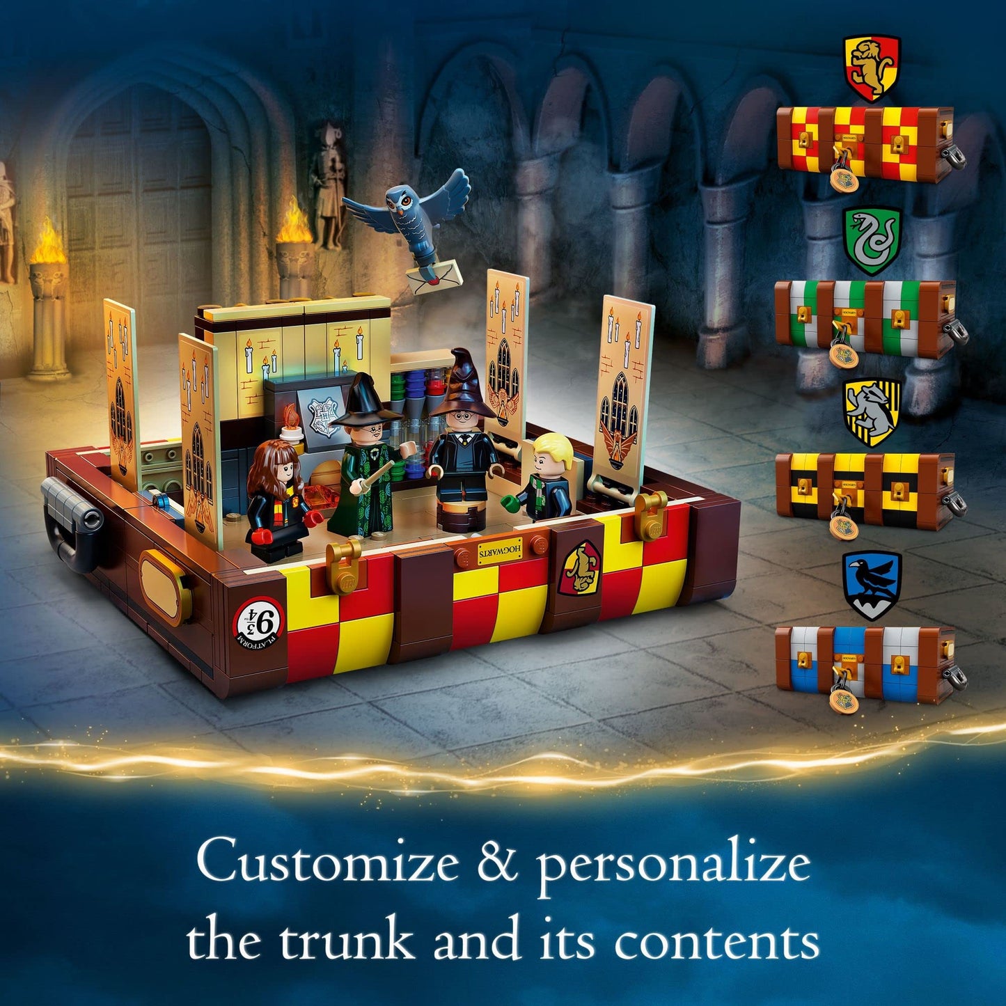 LEGO Harry Potter Hogwarts Magical Trunk, Luggage Set, Building Toy Idea for Kids, Customizable Toy, Girls & Boys with Movie Minifigures and House