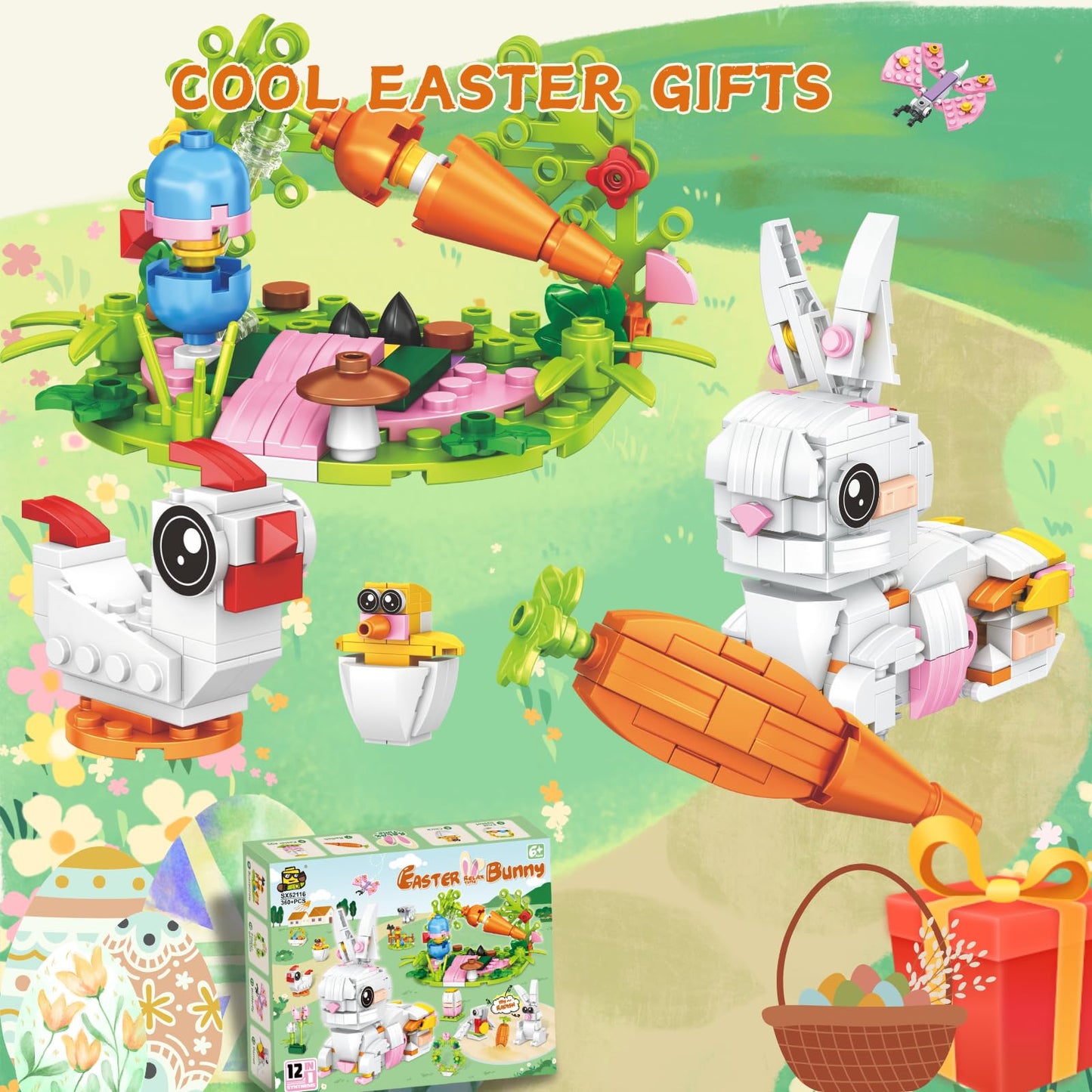 Tecnobicho STEM 12-in-1 Rabbit Building Blocks Toys for Boys Girls 6 7 8 9 10 11 12 Years Old Creative Bunny Building Set Valentines Christmas