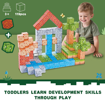 SSKIDSTOYS 119PCS 1 in Big Size Magnetic Building Blocks Set, Magnetic Tiles Kids Build Cubes STEM Game Toys, Build Forest World Set, Christmas