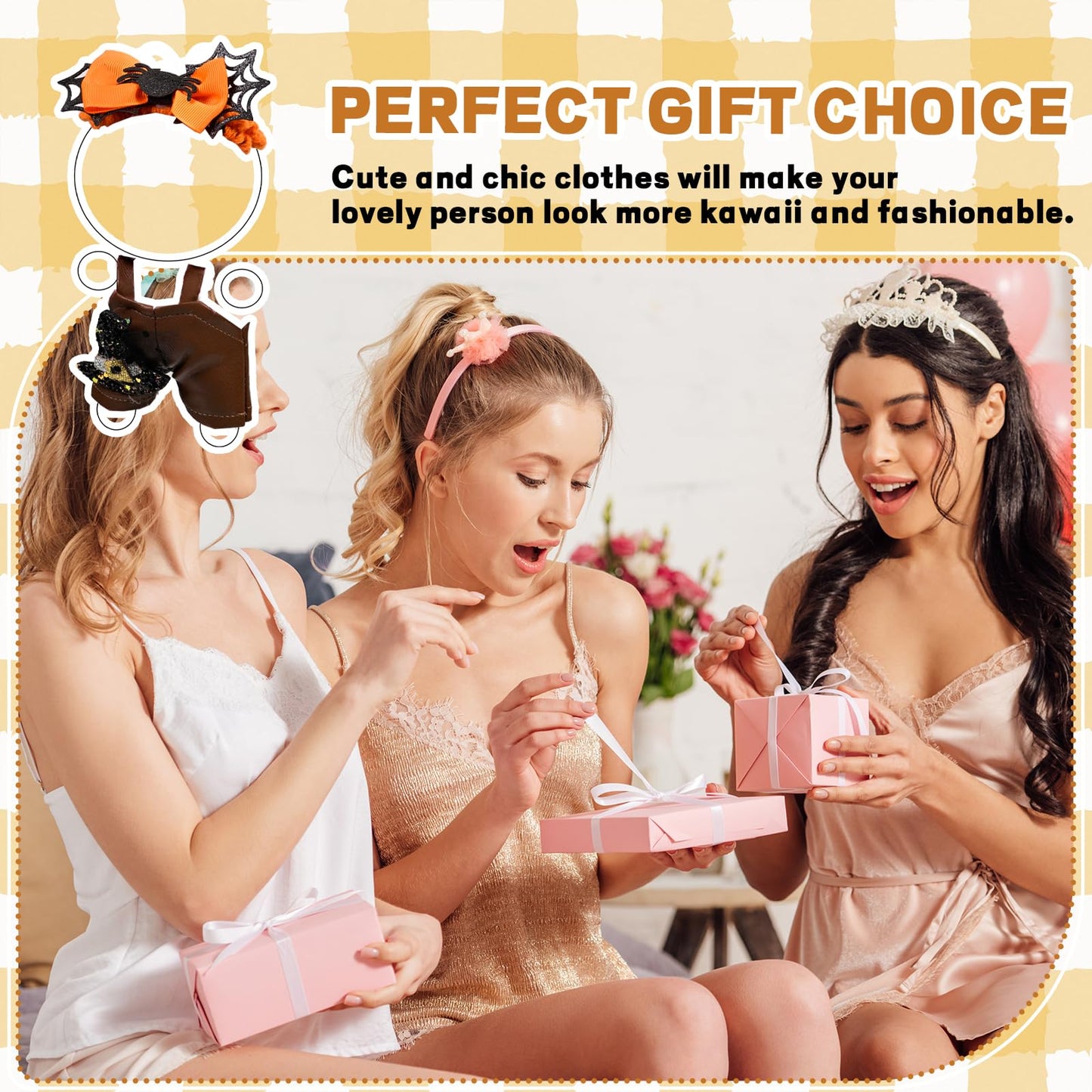 Halloween Pumpkin Doll Clothes Set Orange Spider Patchwork Leather Dress with Hat for 15-17cm 4 Inch Blind Box Dolls
