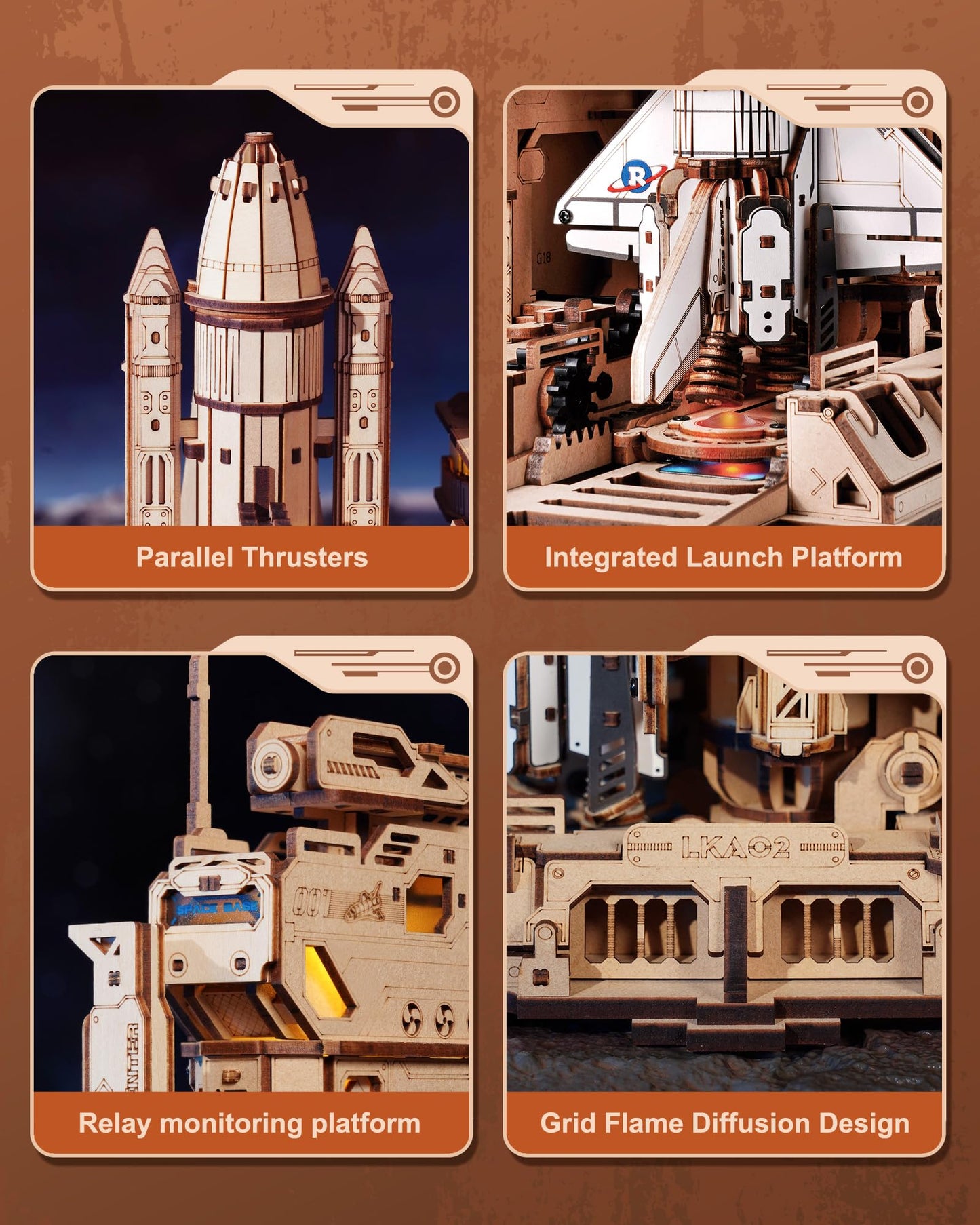 ROBOTIME 3D Space Shuttle Wooden Puzzle for Adults, Dynamic Rocket Launch Model Building Kits with Lights, AS Home Desktop Decoration for Men Gifts