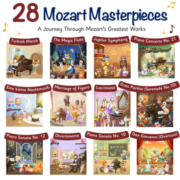 LITTLE MAESTRO Discover Mozart - 28 Timeless Masterpieces, Musical Books for Toddlers, 28-Button Music Book, Musical Toys for Toddlers 1-3