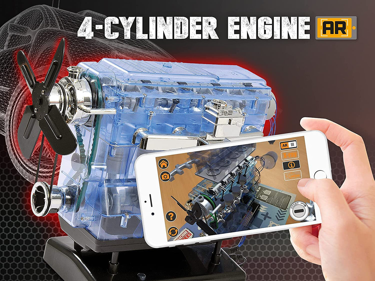 Machine Works Build Your Own Visible Model Engine Toys - Replica Model Building Kit 100+ Pieces- Features Working Sounds and Illuminiation, Internal