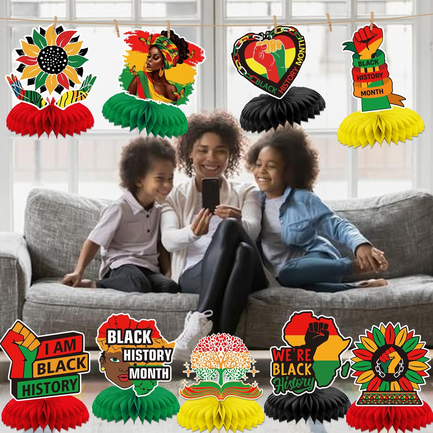 Black History Month Decorations: 9pcs Black History Month Honeycomb Centerpieces for African American Holiday Party Table Decor