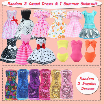 BLIJOLA Doll Clothes 21Pcs Including 3 Fashion Dresses 5 Daily Slip Dresses 2 Casual Tops and Pants Outfits 2 Sequins Dress 1 Swimsuit 3 Bags 5