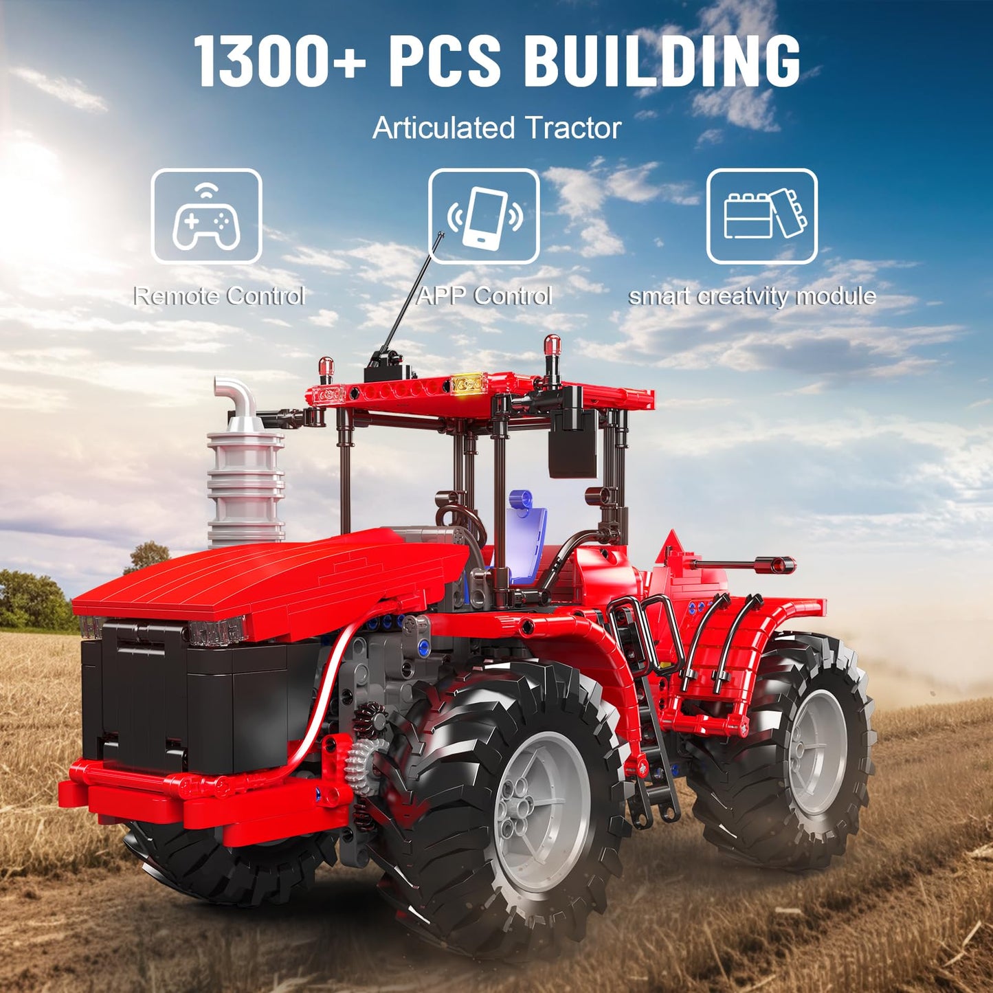 Mould King 17082 Tractor Building Blocks Set, RC High-Tech Tractor Toy, Realistic Engineering Toy with Motorized Functions, Creative Gift Collectors