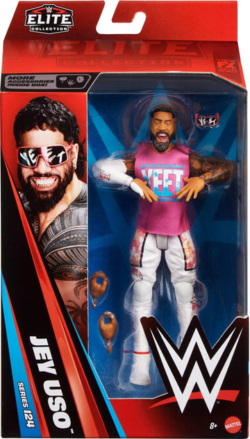 Mattel WWE Elite Action Figure & Accessories, Series #124 Set, 6-inch Collectible Jey USO with 25 Articulation Points & Swappable Hands