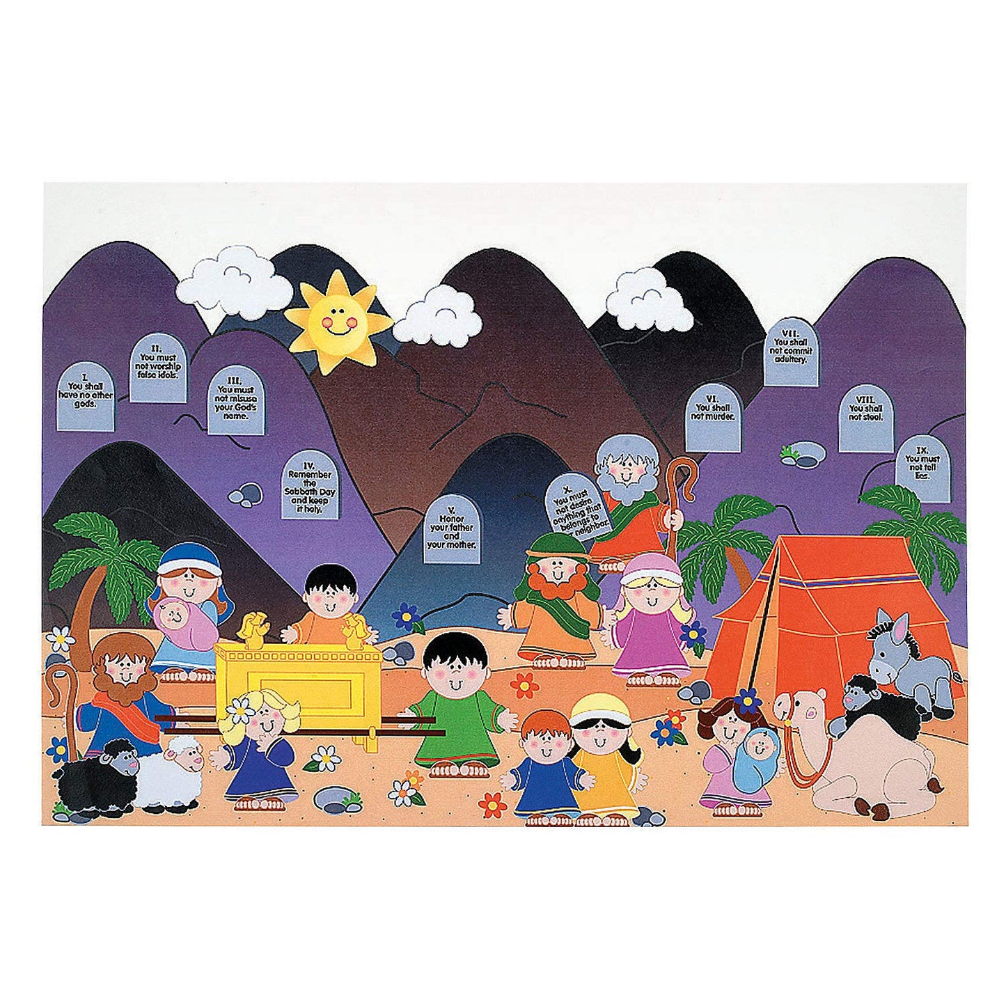 Fun Express Giant Ten Commandments Sticker Scene (Includes 12 Background and 12 Sticker Sheets) Religious Crafts for Kids - VBS Vacation Bible School