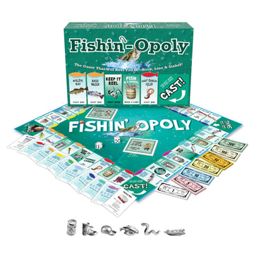 Late for the Sky Fishin'-Opoly Fishing Board Game for Families, 2-6 Players, Ages 8+, Funny Property Trading Strategy Game, Great Gift for Anglers