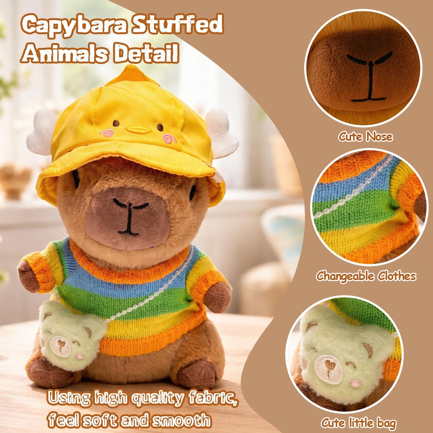 TITQWOP 10.2" Brown Capybara Plush Toy with 9 Clothes and Accessories Super Soft Capybara Stuffed Animal for Kids Girls Boys (Brown Capybara)