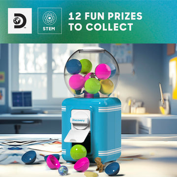Discovery Toy Vending Machine for Kids| Dispense 12 Surprise Prize Capsules| Refillable Mini Gumball Machine Toy| Planet Bouncy Balls, Dinosaur