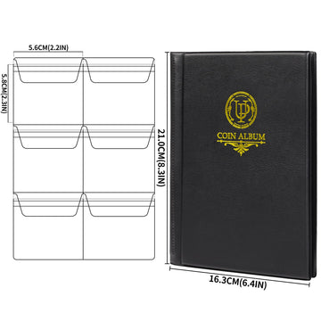 36 Pockets Coin Capsule Holder Album - 2.3x2.2 inches Coin Collecting Book with 6 Pages, Collection Album Sleeves for Square, Round Coin Snap Holders