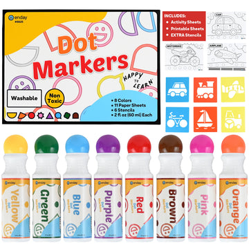Enday Washable Dot Markers for Toddlers 1-3 - 8 Colors, Activity Sheets and Stencils Included - Bingo Daubers, Dot Art, Dot Markers for Toddlers 2-4