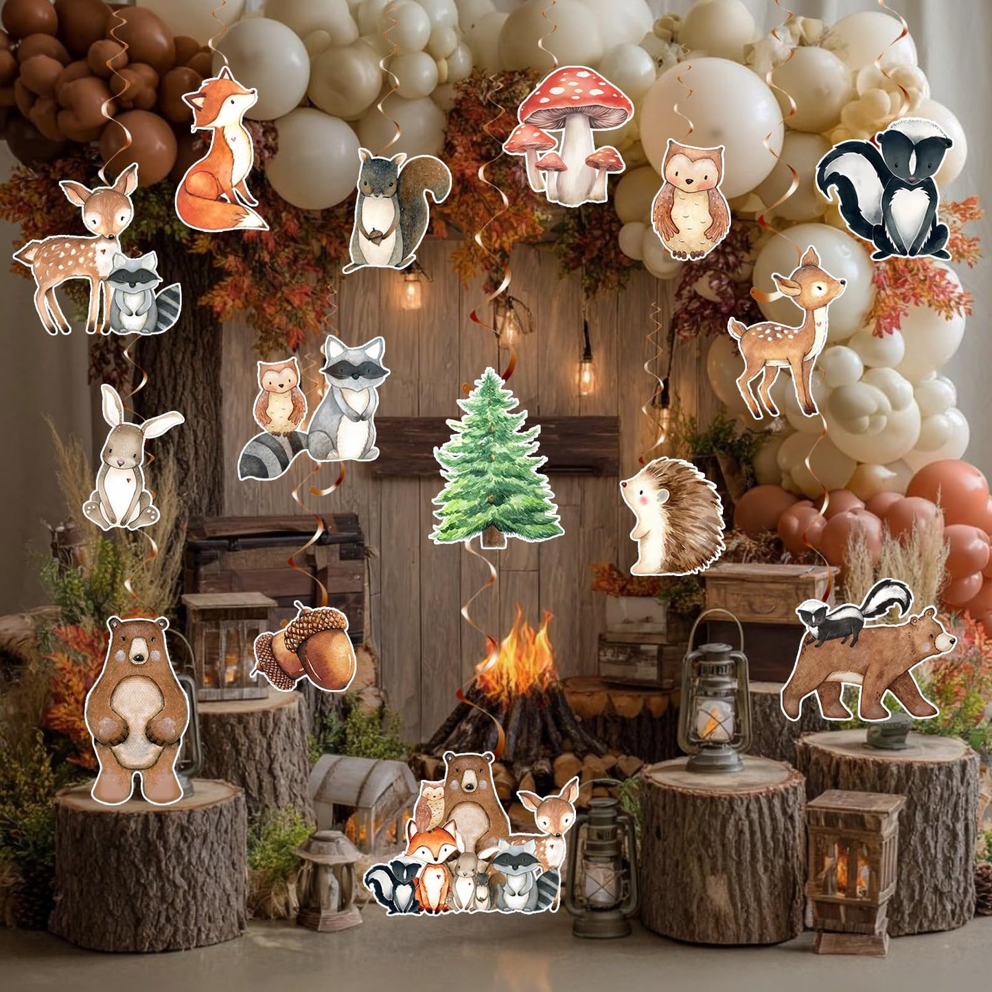 15pcs Woodland Birthday Party Decorations: Woodland Baby Shower Hanging Swirls Decorations Woodland Animal Swirls Ceiling Streamers Decor Forest