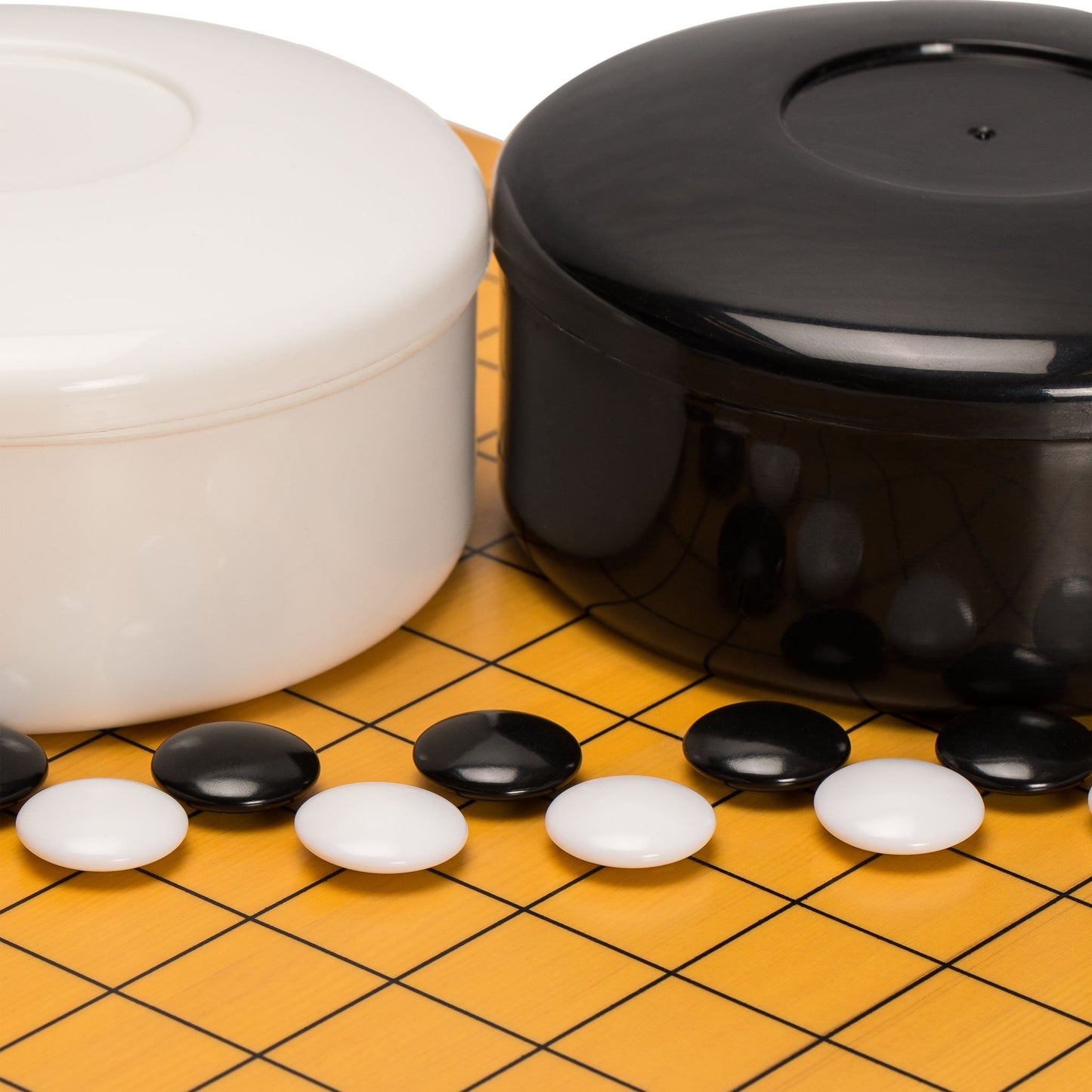 Yellow Mountain Imports Shin Kaya Beginner's Reversible 13x13 / 9x9 Go Game Set Board (0.8-inch) with Double Convex Melamine Stones - Classic Strategy