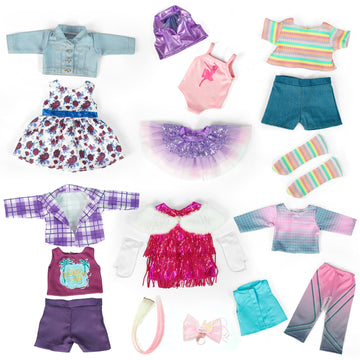 18-Inch American Doll Clothes Accessories - 19Pcs Fashion 18 Inch Doll Outfit Set for Girls Gifts, Includes 3 Dresses, Lounge Suit, Workout & Yoga