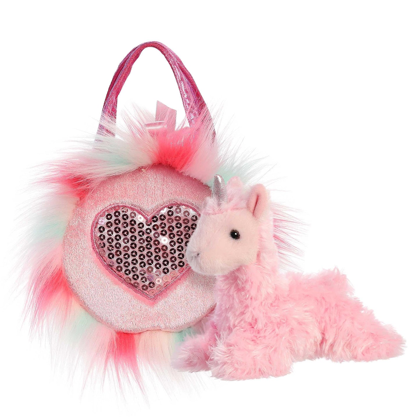 Aurora® Fashionable Fancy Pals™ Sparkle Heart Pink™ Llamacorn Stuffed Animal - Plush with Stylish Purse for Dress Up Fun - Perfect for Kids 3+ Years