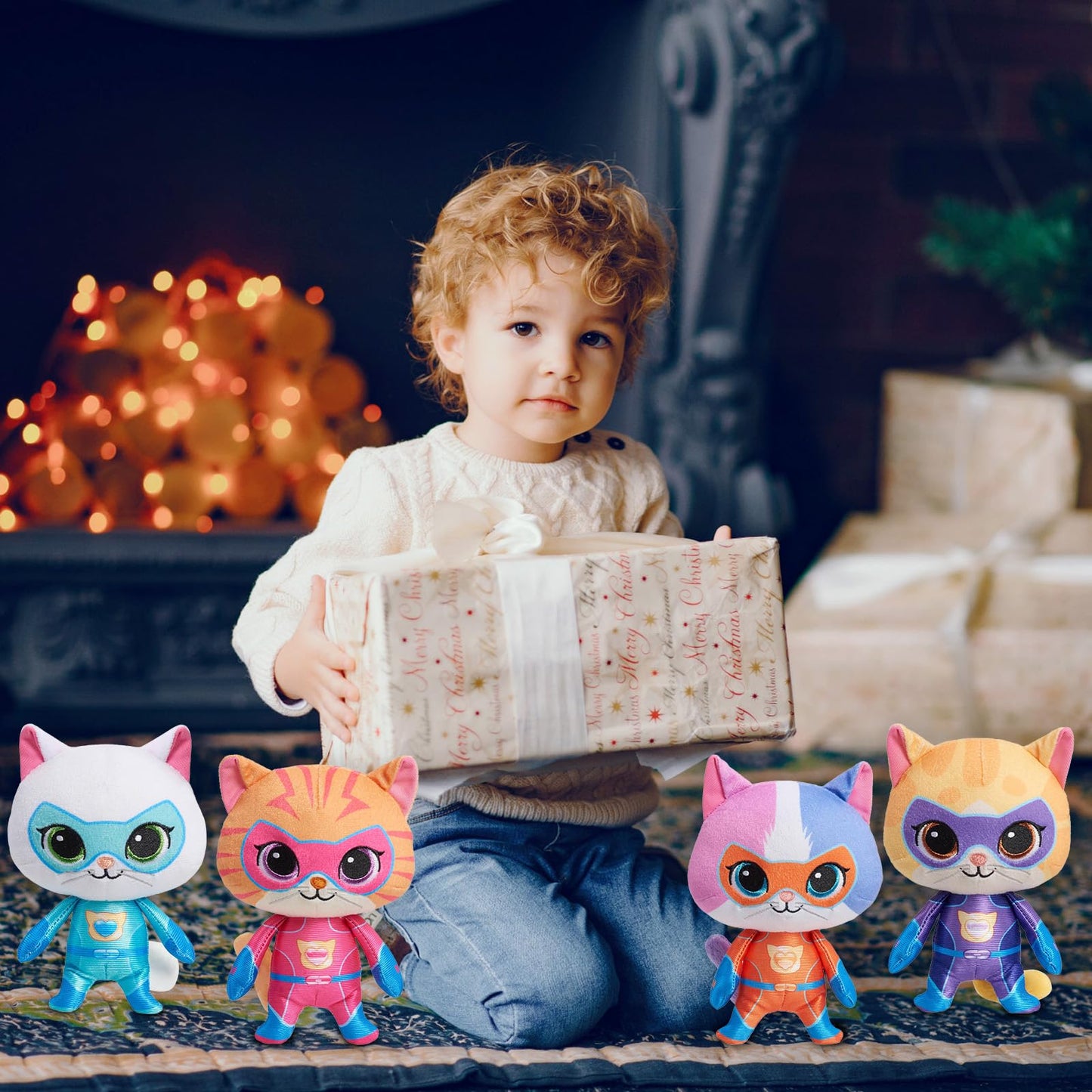 YXCTZKVX Super Cat Plush Toy - Set of 4 Soft Stuffed Animals - Sparks, Buddy, Ginny, Bitsy - Adorable Kitties Gift Set for Children(8Inch)
