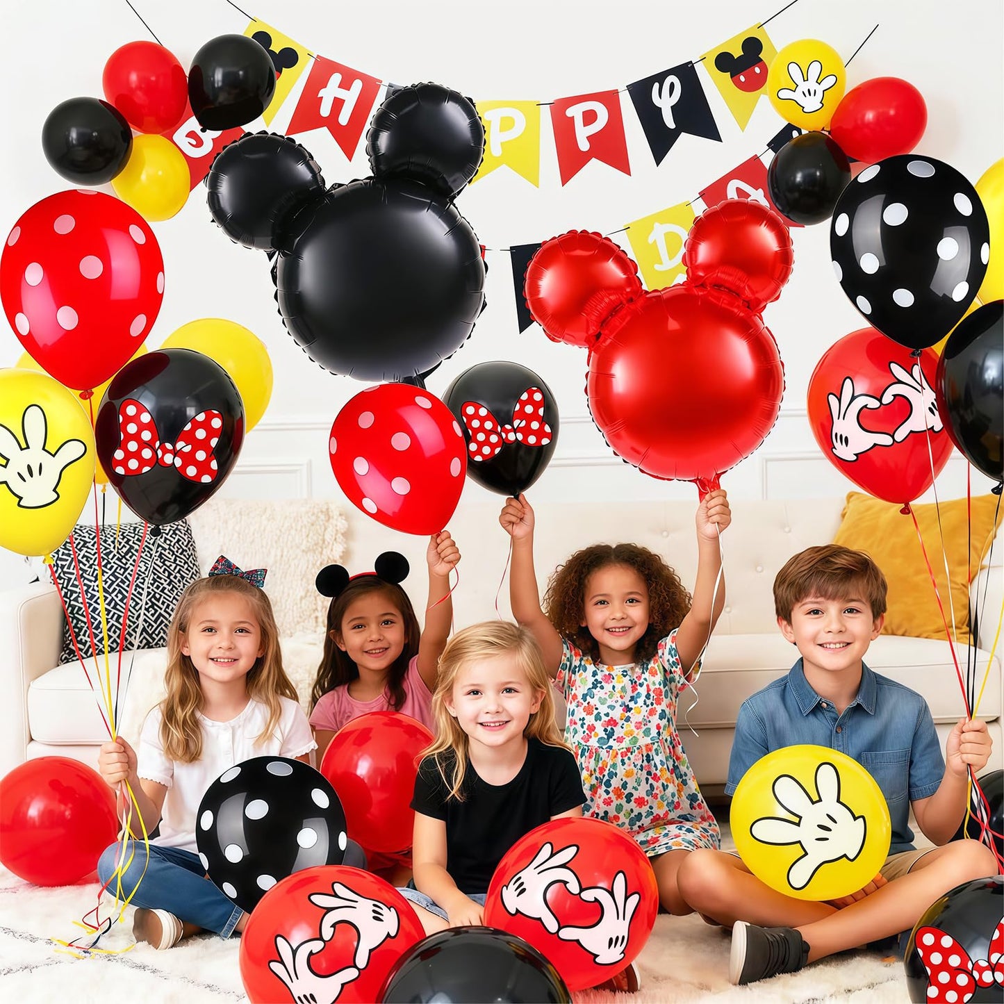 Black Red Yellow Balloon 64Pcs 12 Inch?Cute Print Balloons for Cartoon Themed Birthday Party Decorations Boys Girls Gatherings Party Supplies