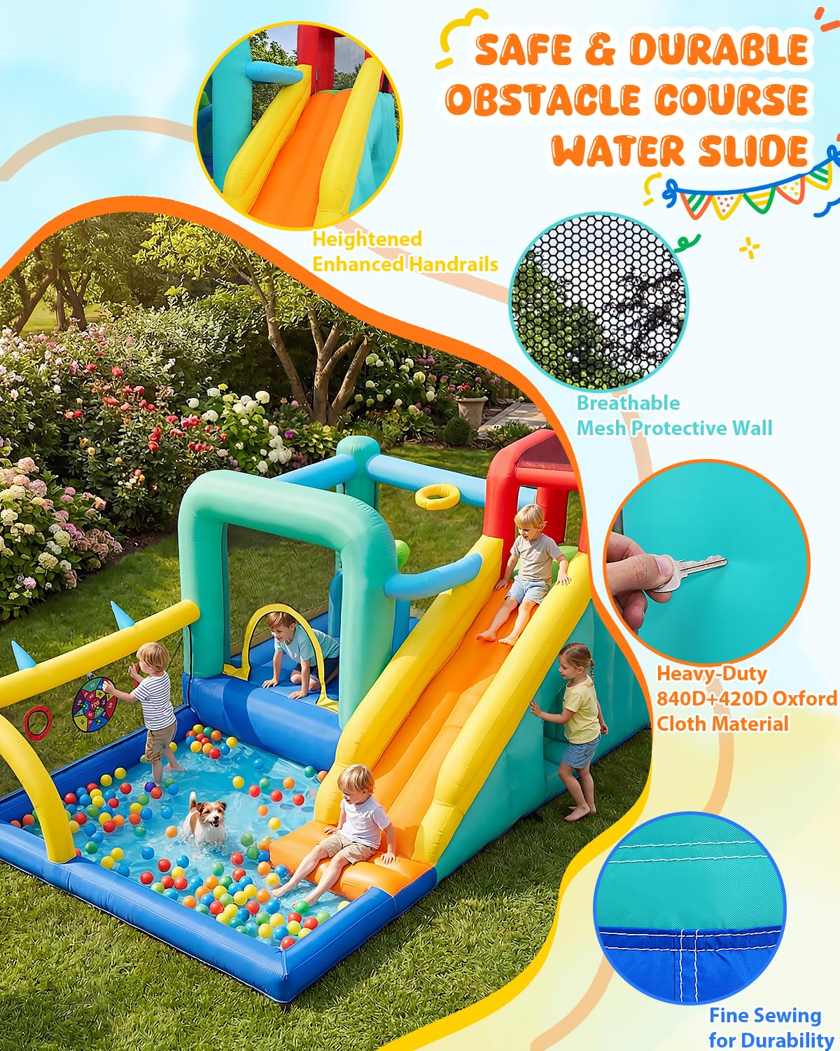 Whubefy 14-in-1 Bounce House for Kids with Ball Pit & Rabbit Ears Obstacle