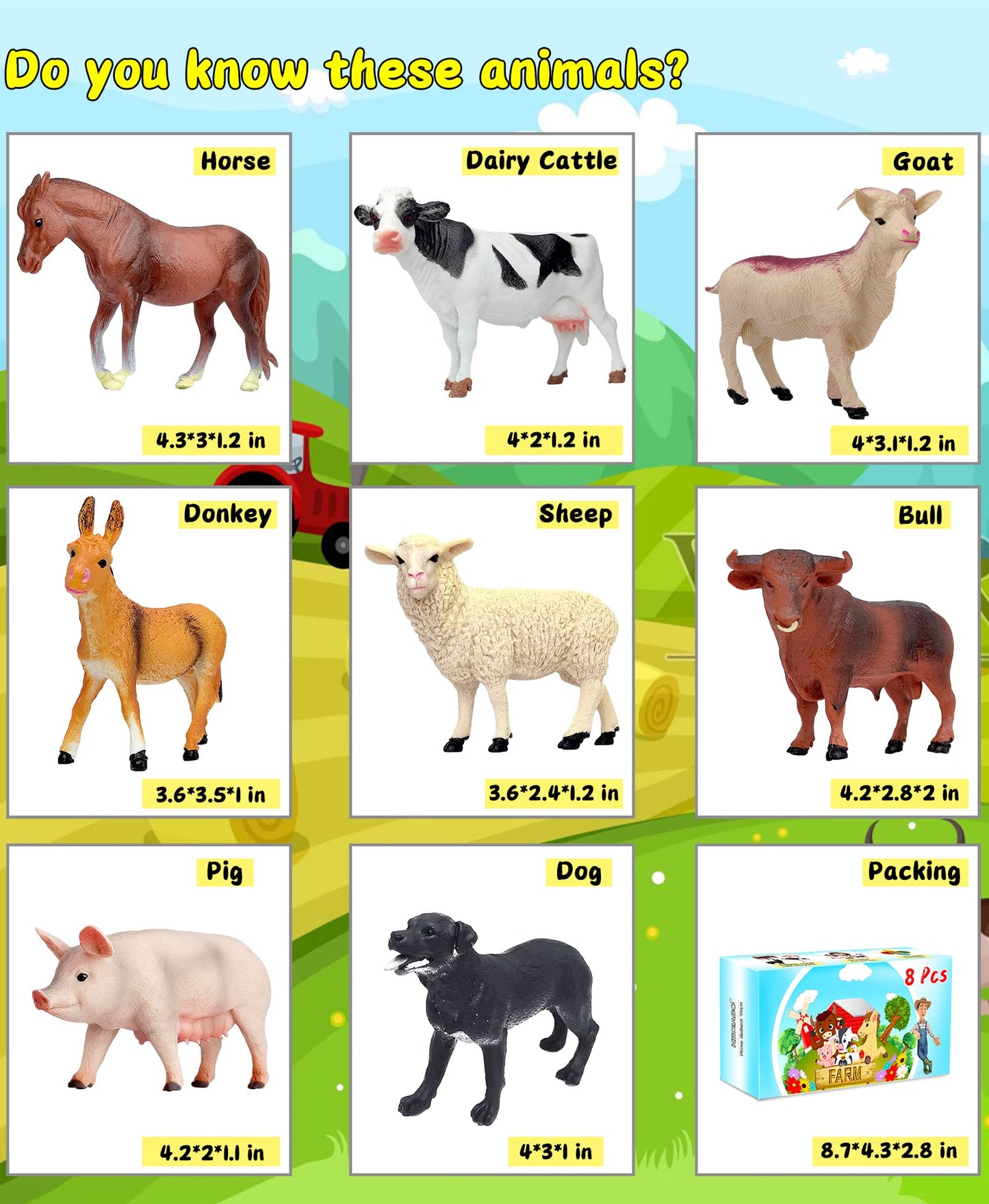 KECIABO Animal Figurines, Big Animal Toys, 8 Pcs Farm Animals Figurines Toys, Realistic Plastic Animals Playset, Educational Learning Toy Set for Kids