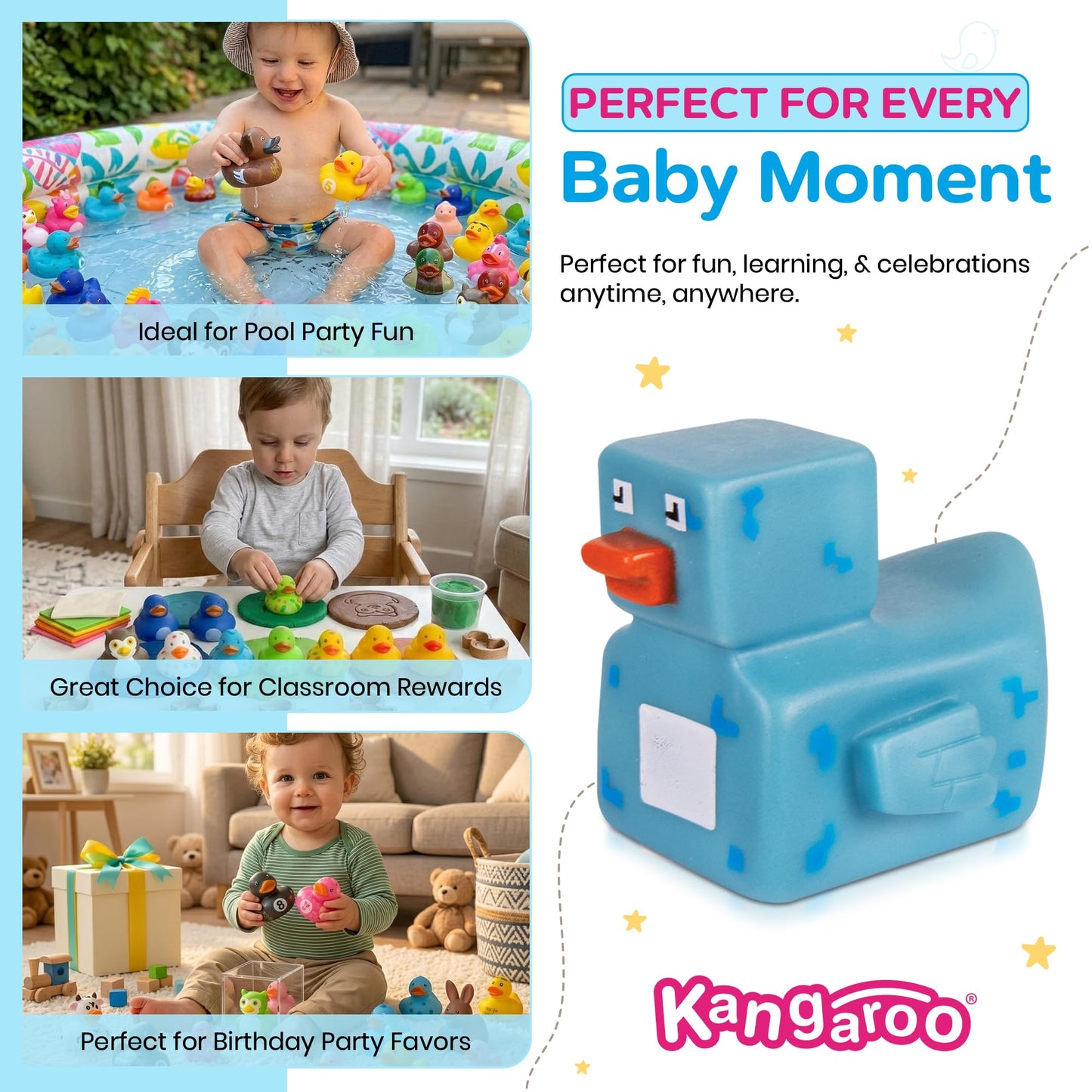 Kangaroo Mini Rubber Ducks Bulk Pack of 100 - Floating Baby Bath Toys for Kids - Classroom Rewards - Pool Party & Birthday Party Favors for Kid