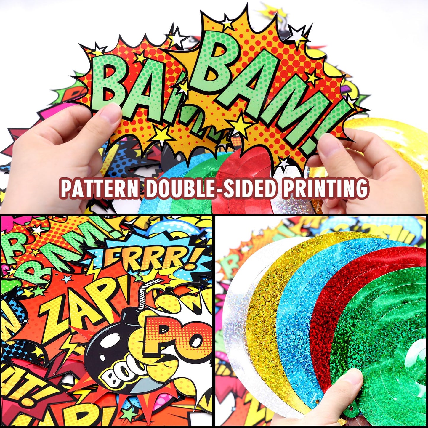 Superhero Hanging Swirls 30 Pack Hero Action Sign Foil Ceiling Hanging Swirls Streams Banner Decor Garland for Kids Superhero Baby Shower Celebrating