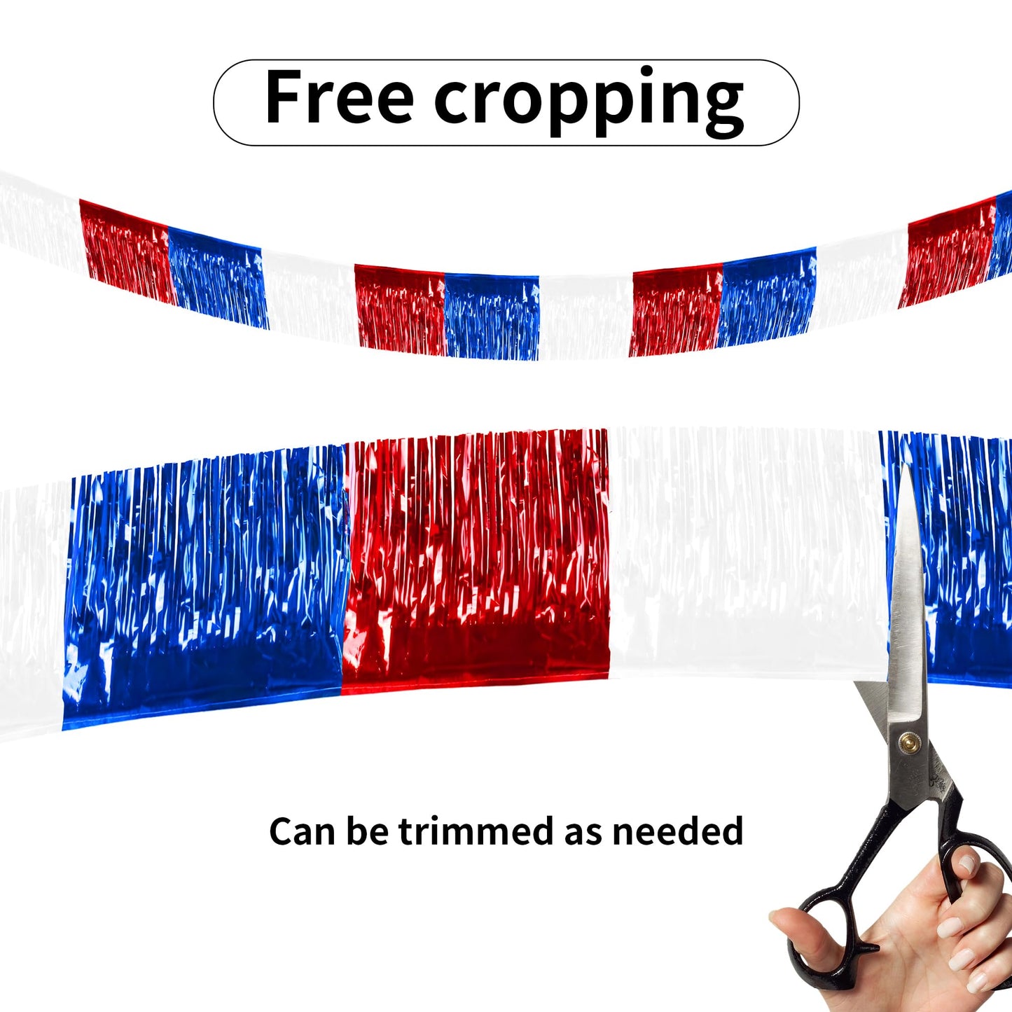 4th of July Decorations 4 Pack Tinsel Foil Fringe Garland Curtains Streamers Hanging Red White Blue Fringe Backdrop Banner for Parade Floats