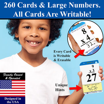Think2Master Premium 260 Laminated Multiplication & Triangle Division Flash Cards. (All 0-12 X Facts)| Bonus: 2 Dry Erase Markers & 5 Rings. |