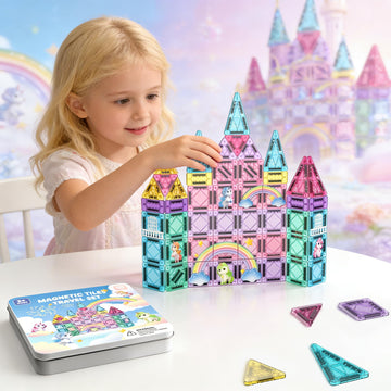 LAYVIC 60PCS Mini Magnetic Tiles Unicorn Toys for Girls Age 4-6, Travel Toys Magnet Tiles Magnetic Blocks, STEM Building Toys for Kids Ages 3 4 5 6 7