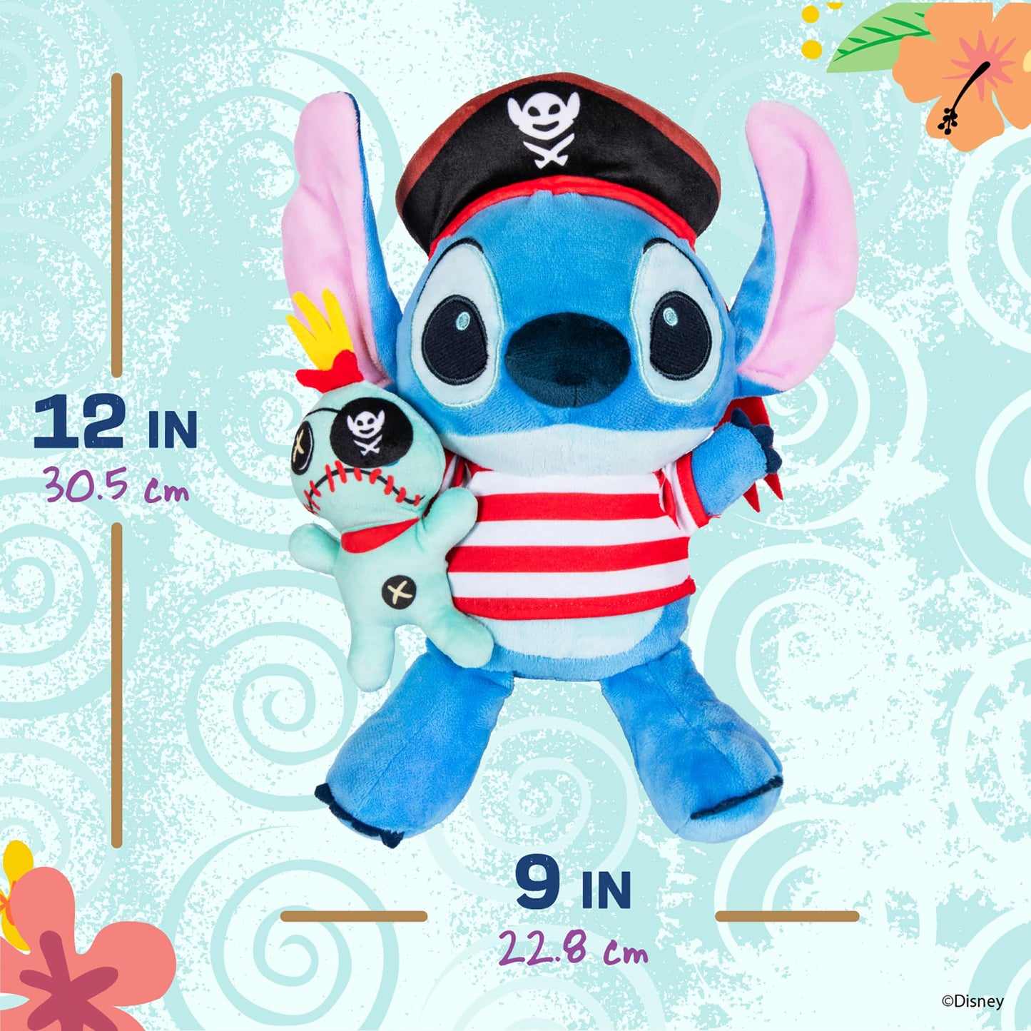 Kids Preferred Disney Baby Pirate Stitch Holding Little Scrump, Plush Stuffed Animal Toy, Embroidered Details, for Baby and Toddler Boys & Girls