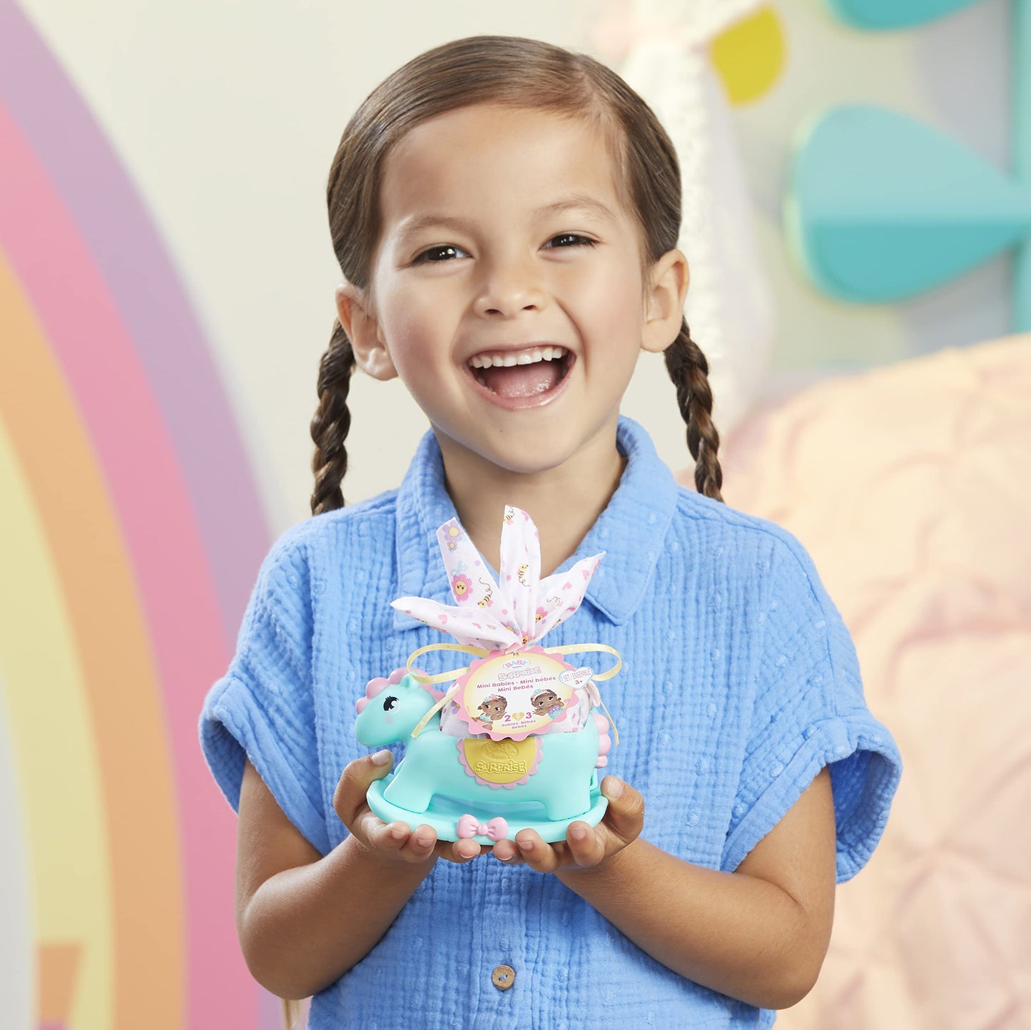 Baby Born Surprise Mini Babies 2.25" - Unwrap Surprise Twins or Triplets Collectible Baby Dolls with Soft Swaddle, Blanket, Rocking Horse, Age 3+