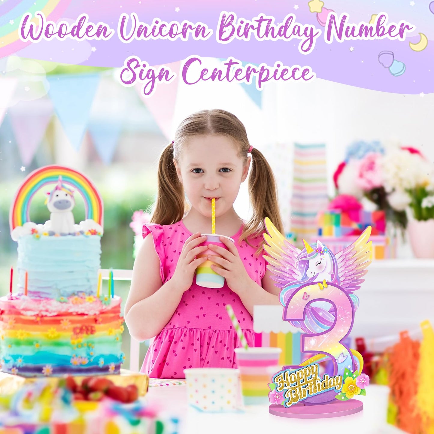 Unicorn Birthday Decorations Wooden Unicorn Number 3 Sign Table Centerpiece