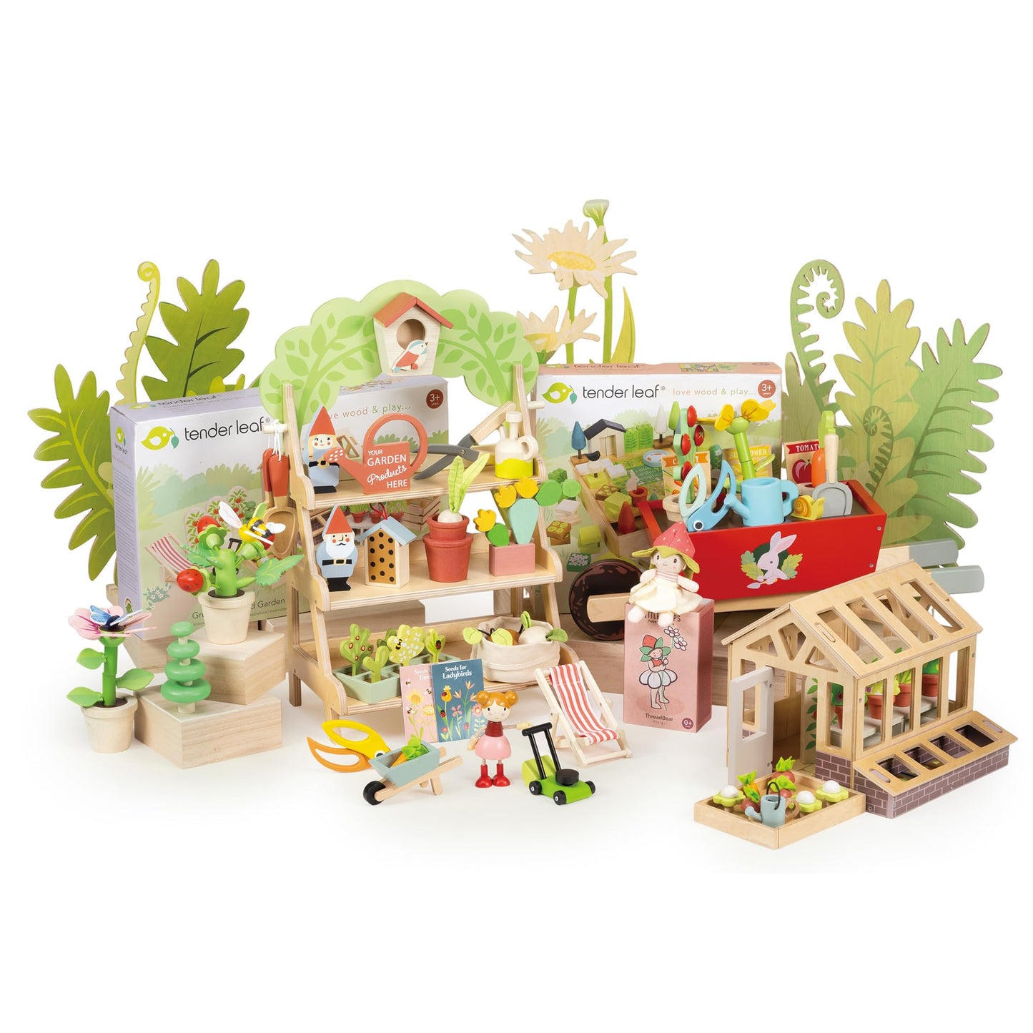 Tender Leaf Toys - Greenhouse Garden Set - 28 Pcs Natural Gardening Miniature Pretend Play Set, Wooden Harvest Farm Toys - Inspires Endless