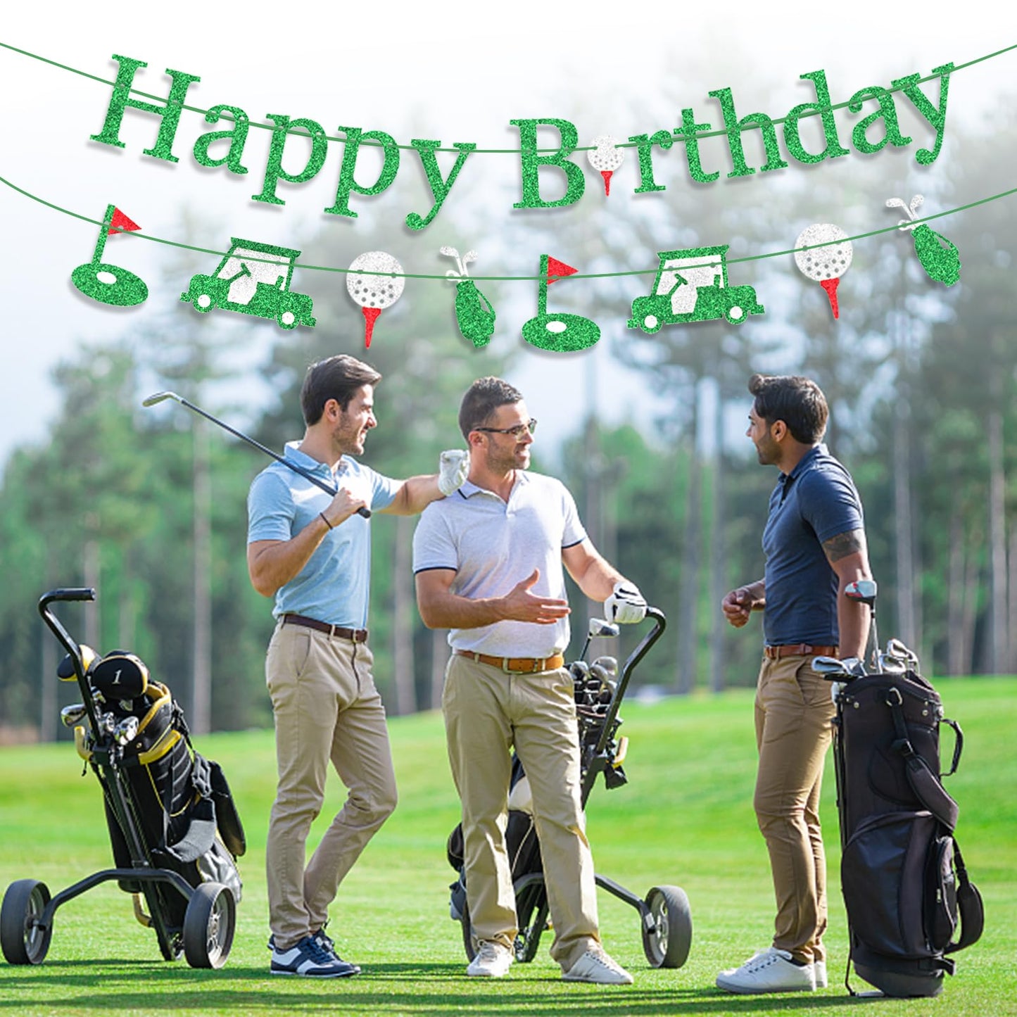 Golf Happy Birthday Banner - Green Glitter Birthday Decorations Happy Sign Party Decorations Party Decor Supplies for Women Boys Girls