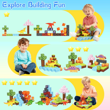 158PCS Magnetic Blocks- 1Inch Magnetic Cubes 3D Dinosaur World for Kids STEM Construction Toys - Learning Educational Magnetic Building Blocks