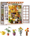 ROBOTIME DIY Miniature House-Secret Bloomy Nook, Greenhouse Miniature House Kits for Adults, Flowers Plants Garden Book Nook Kit with LED Bookshelf